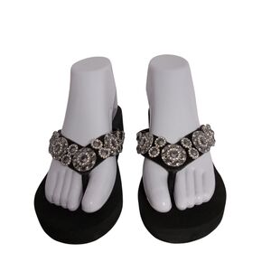 YELLOW BOX‎ BLK. AND SILVER SANDALS SIZE 7 LEATHER UPPER WITH BLING VGC